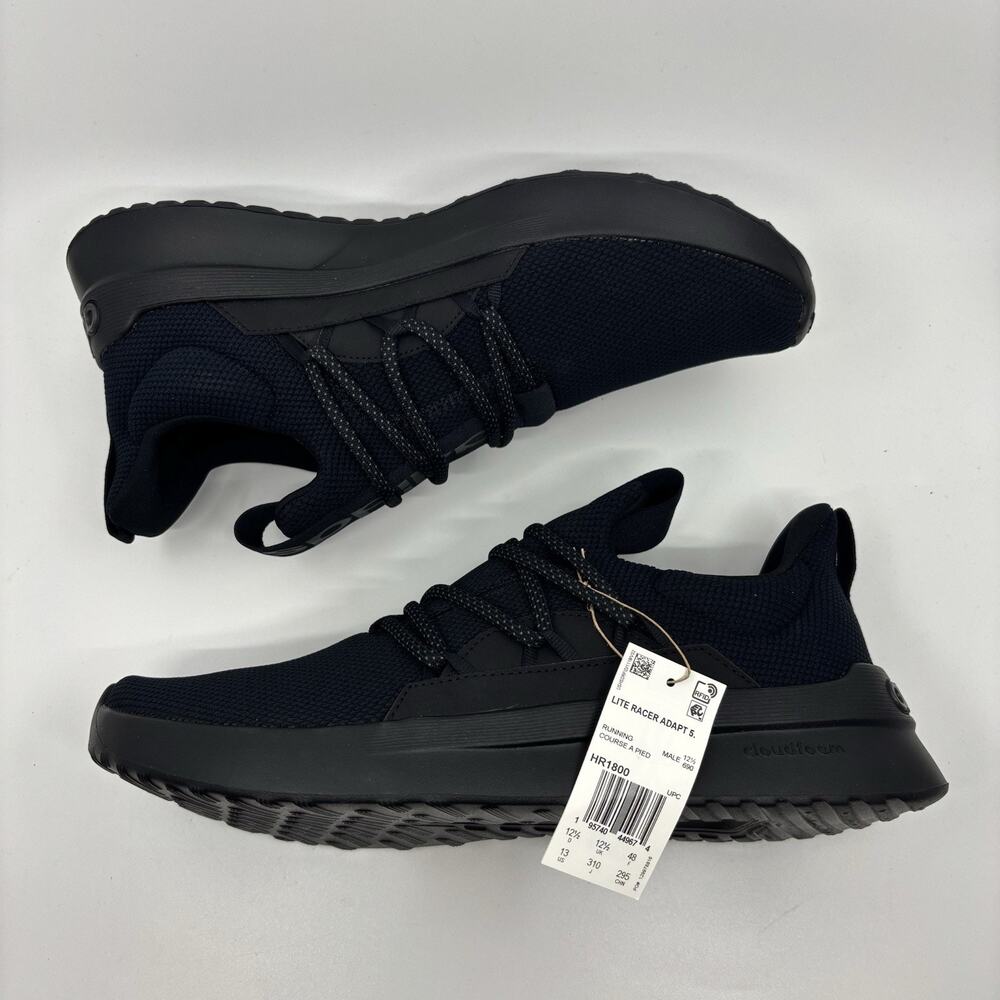 Adidas Lite Racer Adapt 5.0 Mens Size 13 Wide Triple Black Carbon Lifestyle New - Picture 2 of 7